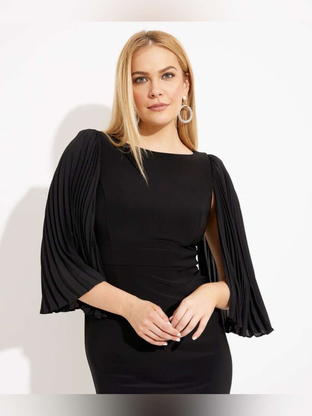 NWT Joseph Ribkoff Black Pleated Sleeve Dress